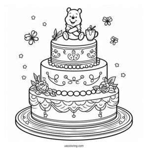 Winnie The Pooh Tiered Cake Coloring Page