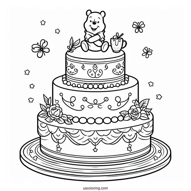Winnie The Pooh Tiered Cake Coloring Page