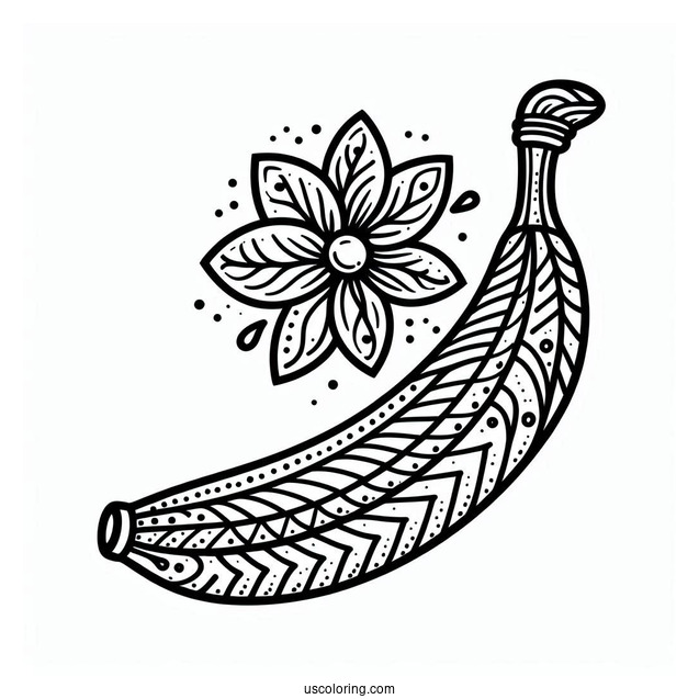 Pretty Banana Coloring Page With A Flower