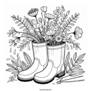 Rainboots Filled With Spring Coloring Page Wildflowers