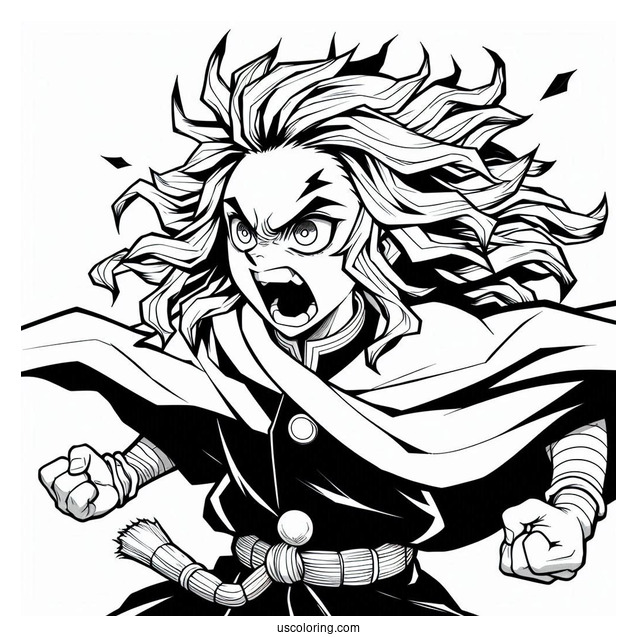 Angry Tanjiro Coloring Page In Battle
