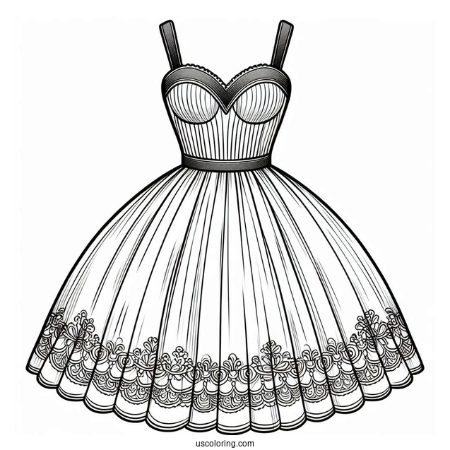 Dress Coloring Page Of Sweetheart Neckline And A Line Skirt