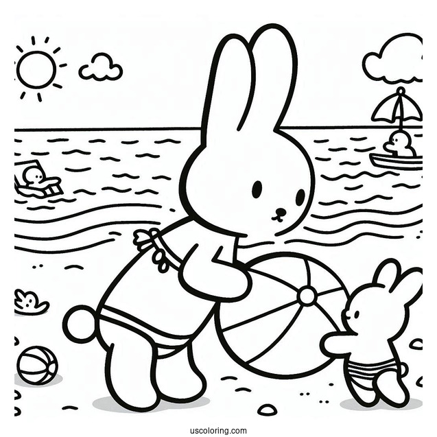 Melanie And Miffy Coloring Page Playing Beach Ball For Kids