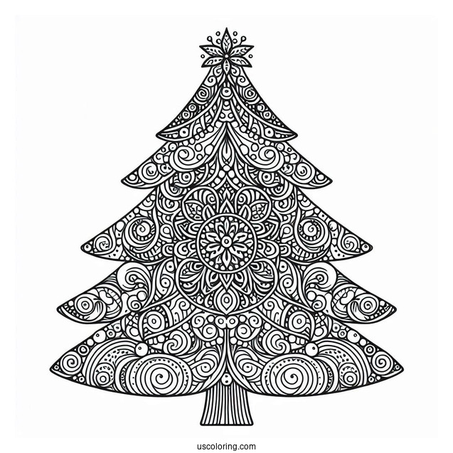Christmas Tree Mandala Coloring Page