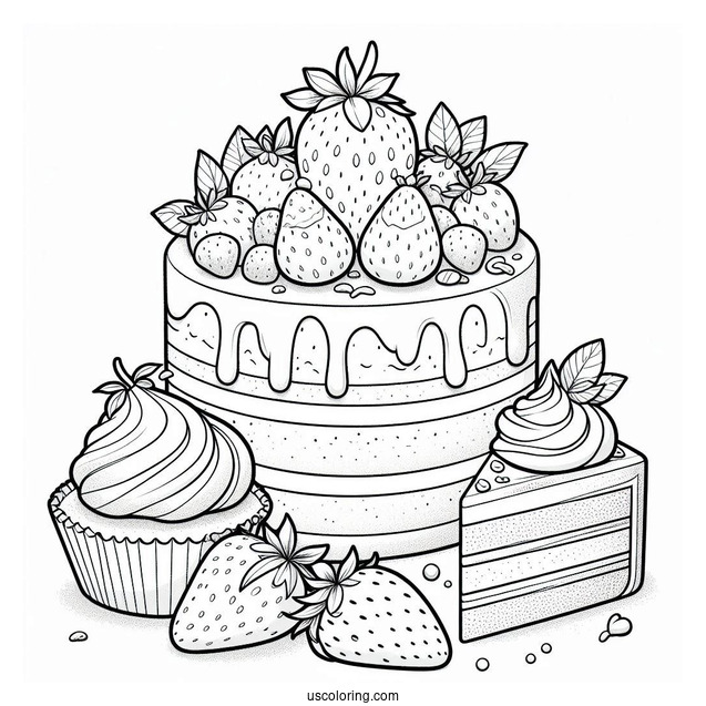 Strawberry Shortcake Coloring Page With Angel Cake, Crepe, And Ginger Snap