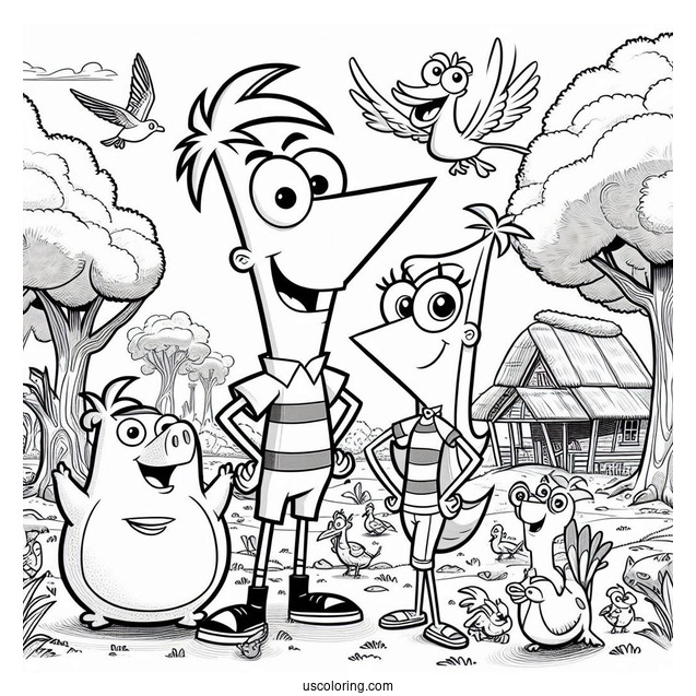 Phineas And Ferb Coloring Page In The Backyard