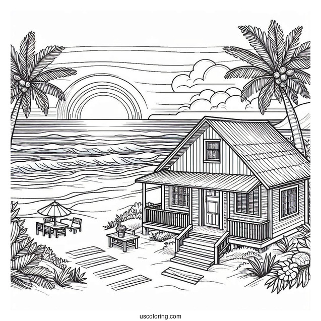 Beach Coloring Page House By The Shore