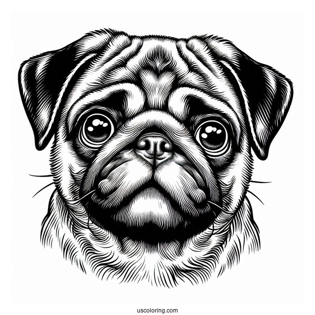 Detailed Pug Face Coloring Page