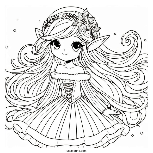 Coloring Sheet Of a Girl Elf To Color
