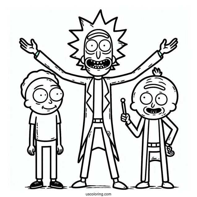 Rick, Morty, And Mr. Meeseeks Coloring Sheet