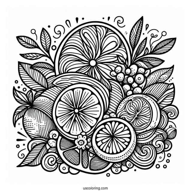 Looping Fruit Halves Pattern Coloring Page