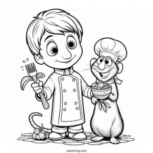 Simple Alfredo Holding Ratatouille Coloring Page For Preschoolers