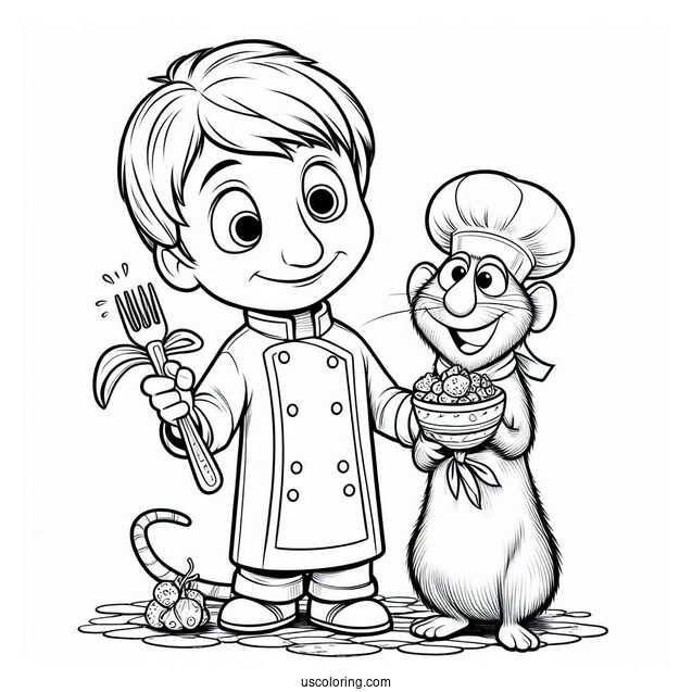 Simple Alfredo Holding Ratatouille Coloring Page For Preschoolers
