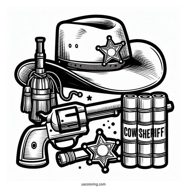 Cowboy Coloring Page Sheriff Photograph, Dynamite, Badge, And Gun