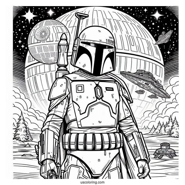 Boba Fett Standing In Front Of Death Star