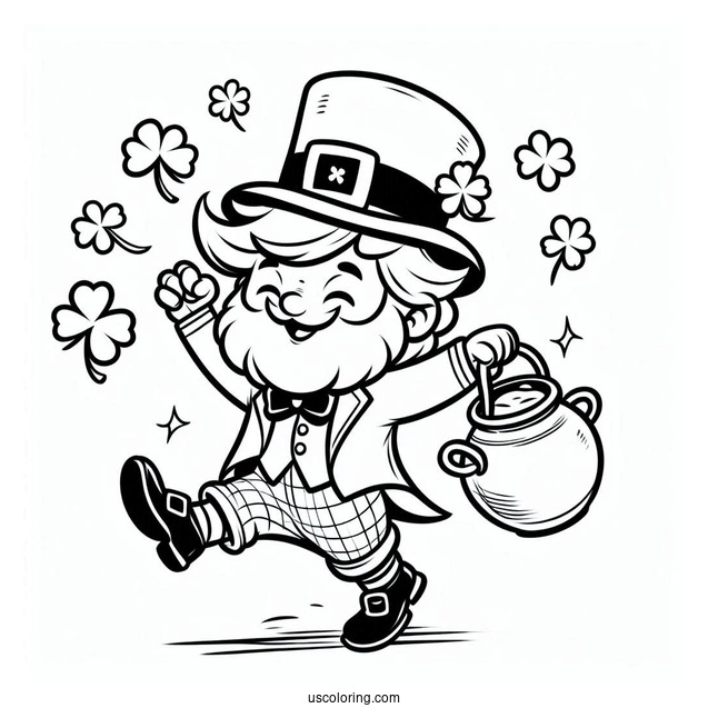 St. Patrick's Day Coloring Page Cheerful Leprechaun Dancing