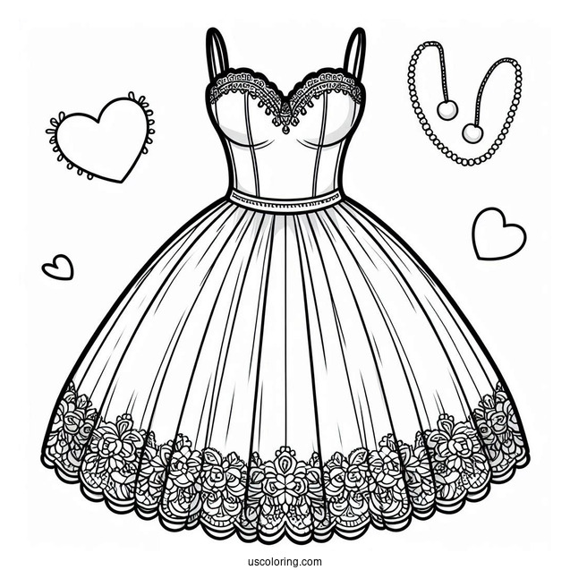 Dress Coloring Page Of Sweetheart Neckline And A Line Skirt