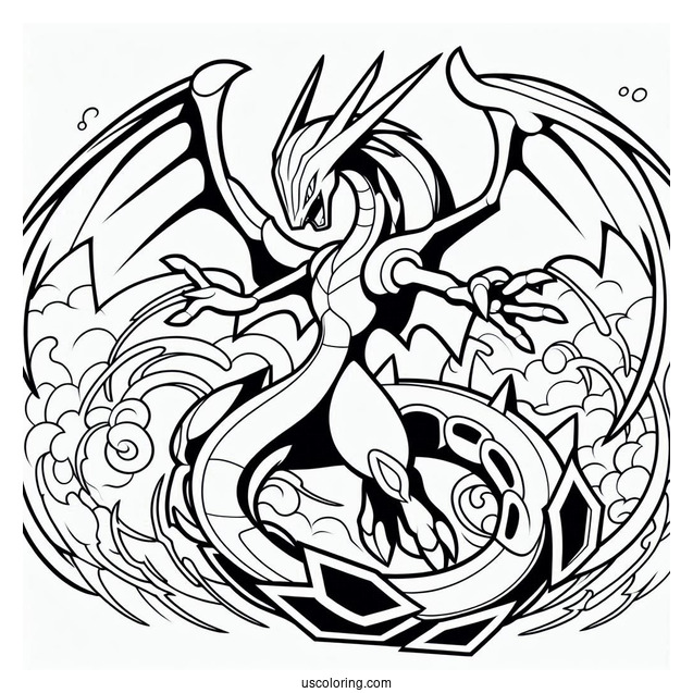 Ultimate Rayquaza Coloring Page Outline