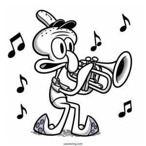 Squidward Coloring Page Playing Trumpet