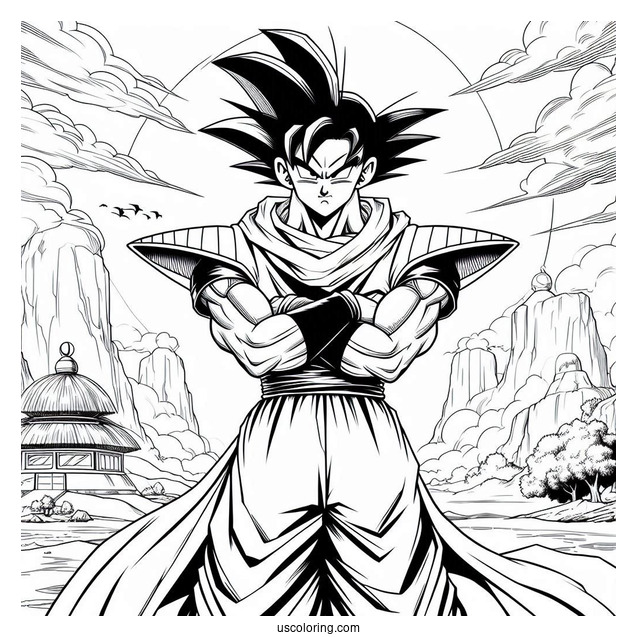 Dragon Ball Z Coloring Page Of Raditz Standing with Arms Crossed