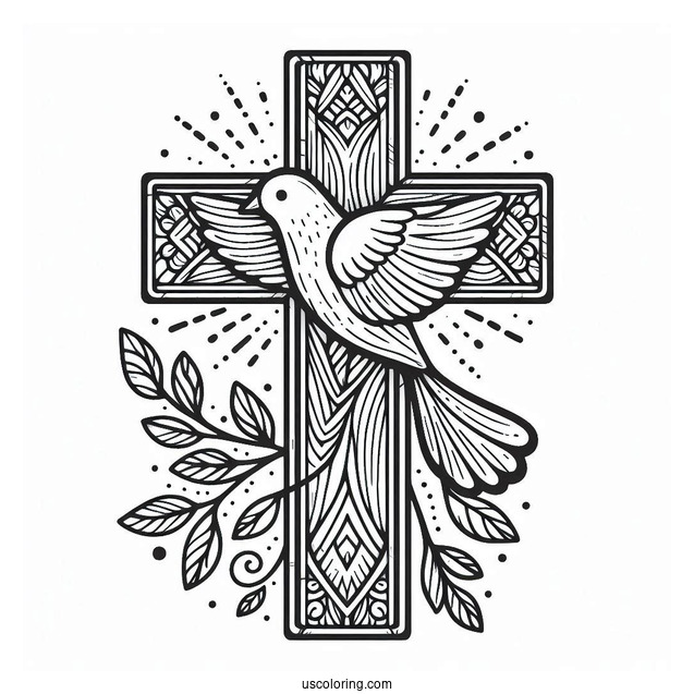 Wooden Cross With Peace Dove Coloring Sheet