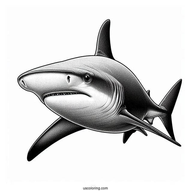 Front View Of Realistic Hammerhead Shark Coloring Page