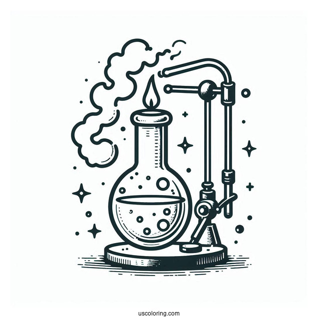 Bunsen Burner Heating Up A Flask Science Coloring Page
