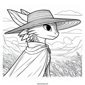 Easy Raya And The Last Dragon Coloring Page Outline With Her Hat And Cape For Kids