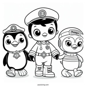 Octonauts Coloring Page Of Captain Barnacles, Peso Penguin, And Kwazii Walking