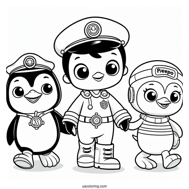Octonauts Coloring Page Of Captain Barnacles, Peso Penguin, And Kwazii Walking