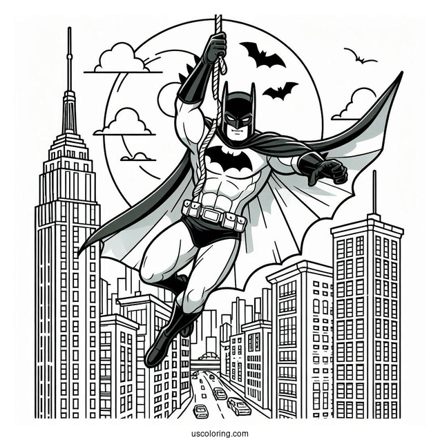 Batman With Cape Swinging From Building