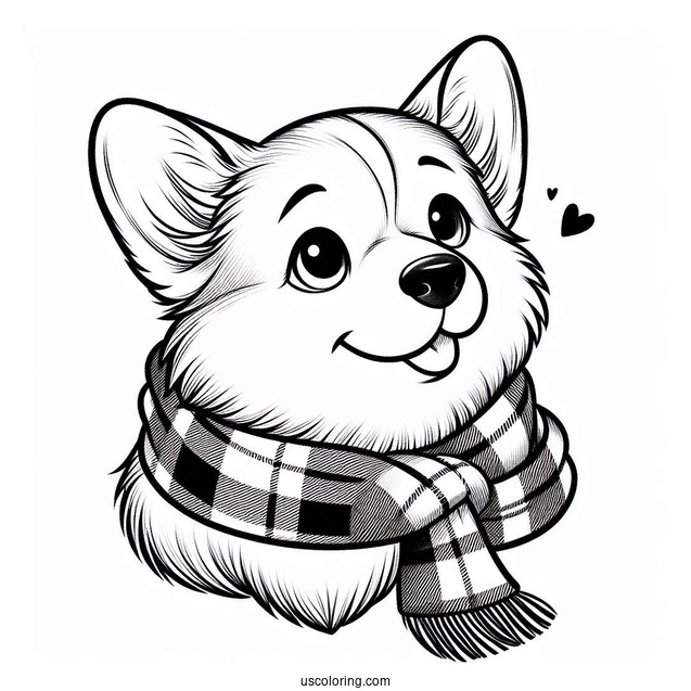 Simple Corgi Coloring Page With Checkered Scarf
