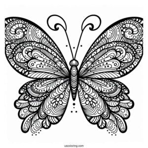 Butterfly Coloring Page Zentangle With Elaborate Wings