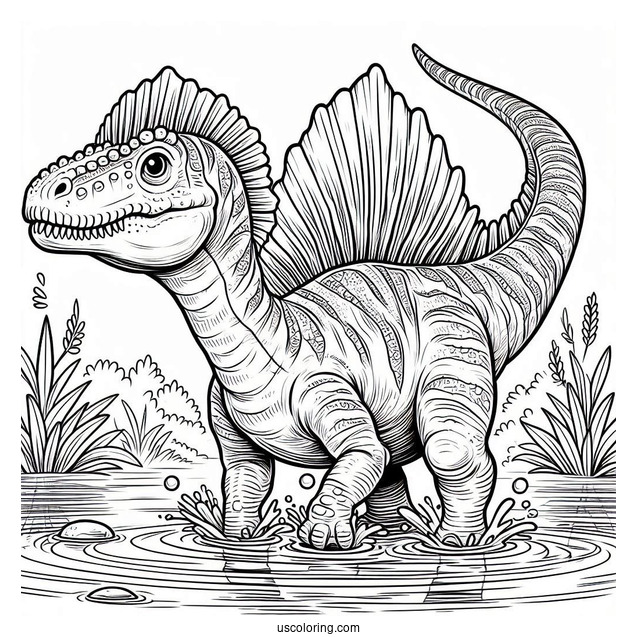 Spinosaurus Coloring Page Wading Through The Water