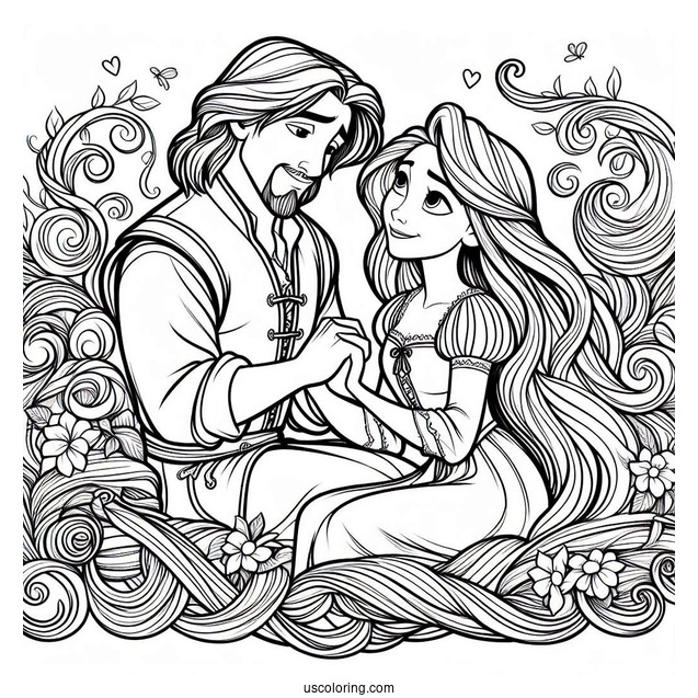 Eugene And Rapunzel Characters Coloring Page