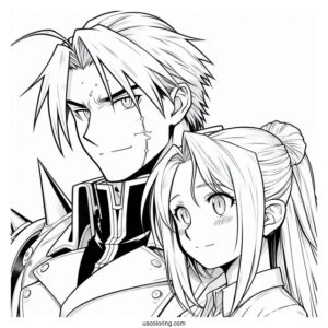 Manga Coloring Page Of Iconic Fullmetal Alchemist Edward And Alphonse Elric