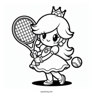 Rosalina Coloring Page With Tennis Racquet And Tennis Ball
