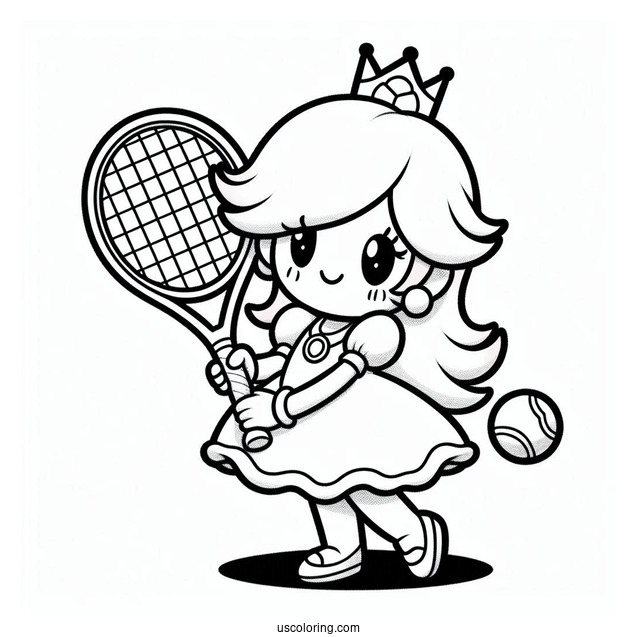Rosalina Coloring Page With Tennis Racquet And Tennis Ball