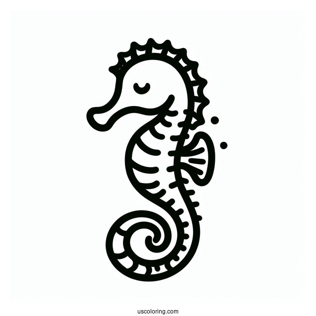 Simple Outline Of a Seahorse For Preschoolers