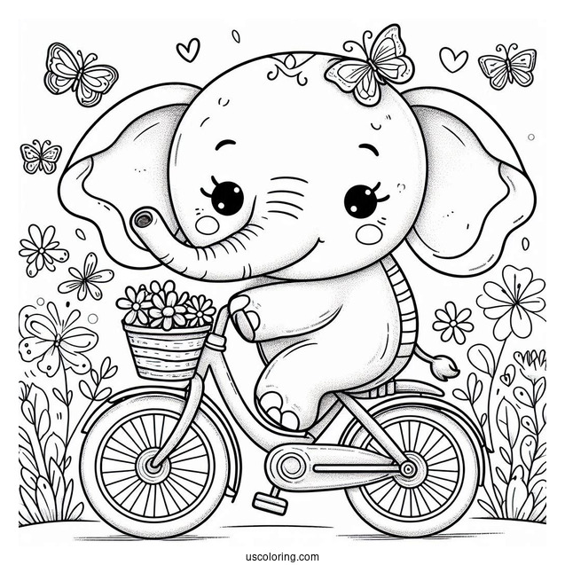 Cute Elephant On A Small Bicycle Coloring Page
