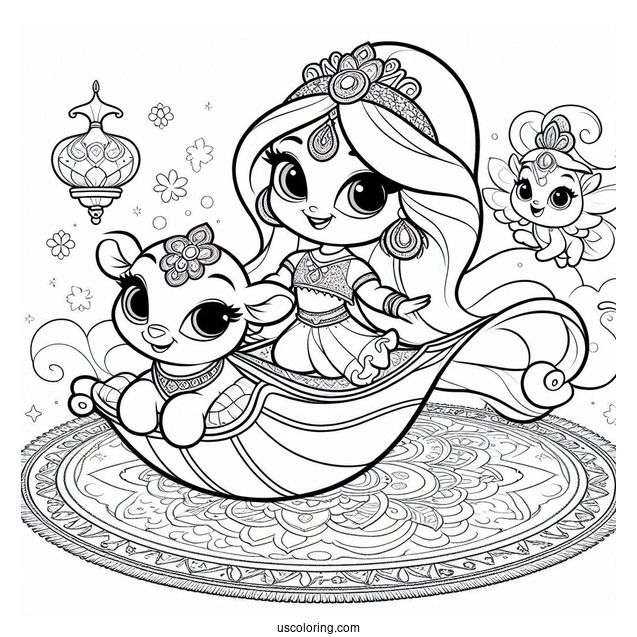 Shimmer And Shine Coloring Page Tahal, And Nala Riding A Magic Carpet