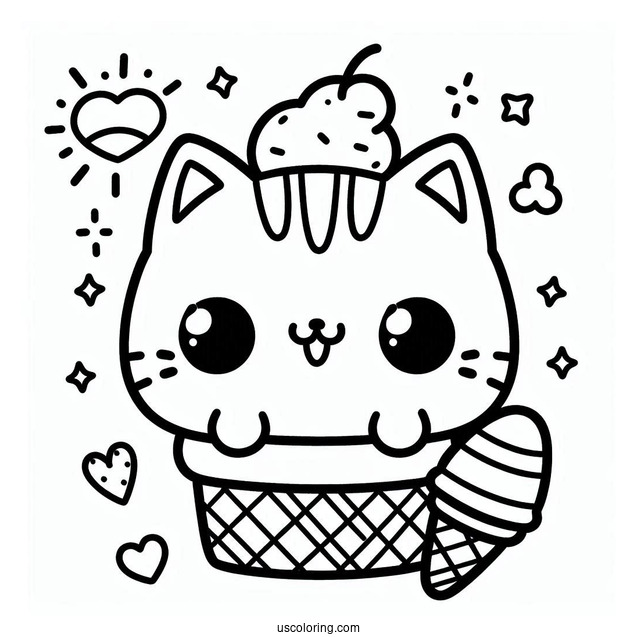 Kawaii Coloring Sheet Of Ice Cream Cat