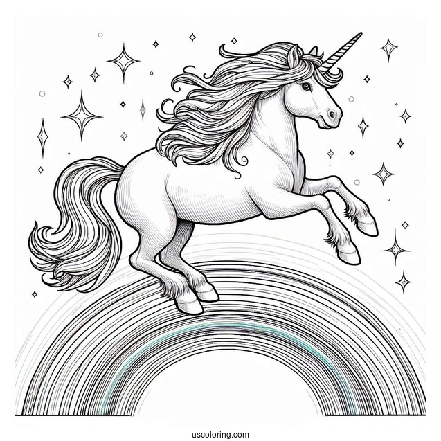 Realistic Looking Unicorn Galloping On a Rainbow