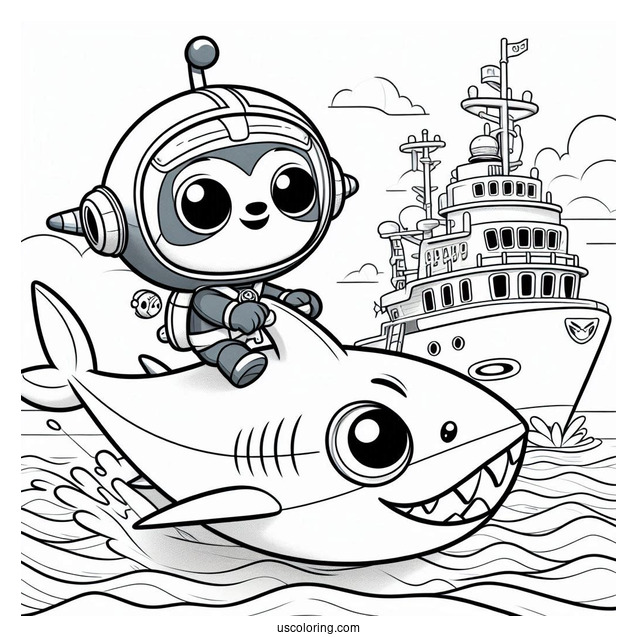 Octonauts Coloring Page Of Kwazii Riding Shark Ship Over The Ocean