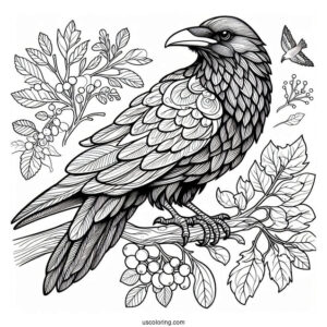 Raven Coloring Page Wearing A Cape While Perched On A Tree