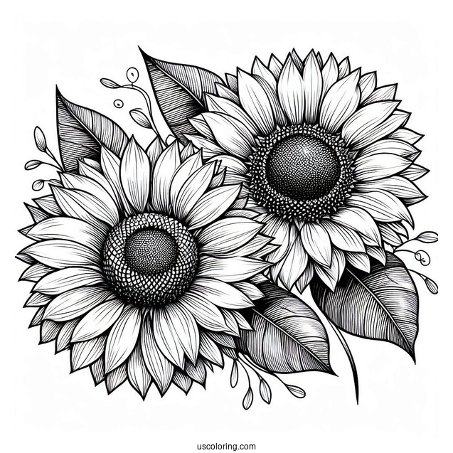 Flower Coloring Pages Of Two Large Sunflowers