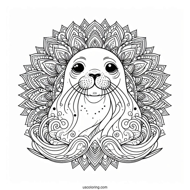 Majestic Seal Coloring Page Mandala