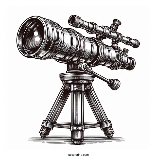 Science Coloring Page Of Detailed Refractor Telescope