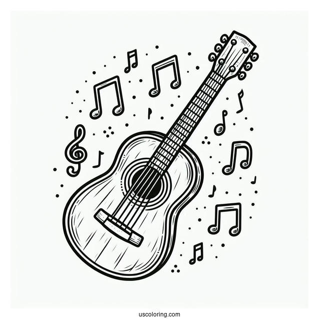 Music Coloring Page Of Simple Acoustic Guitar