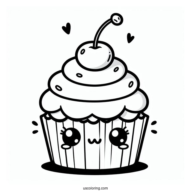 Kawaii Cupcake With Cherry On Top Coloring Sheet